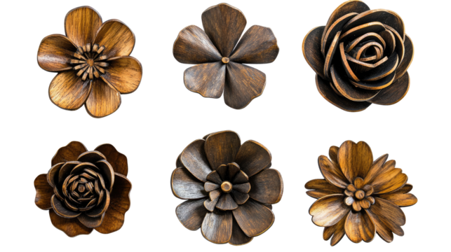 Dried Wooden Flowers Collection on a Transparent Background Display Generative AI