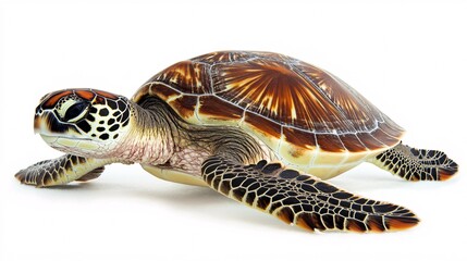 Obraz premium A cute turtle walking isolated on a white background 