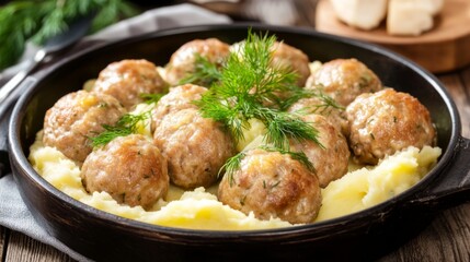 Meatballs with Dill and Mashed Potatoes Presentation