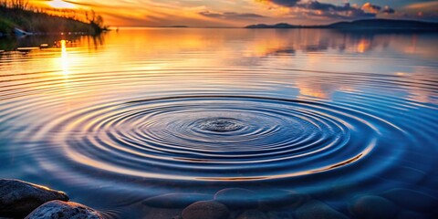 ripples in water at sunset caused by throwing rocks