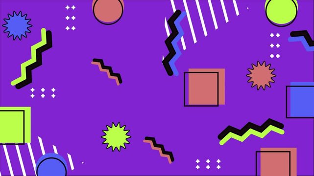 Colorful abstract 80s retro pattern background animation seamless 4k video background motion pop art design
