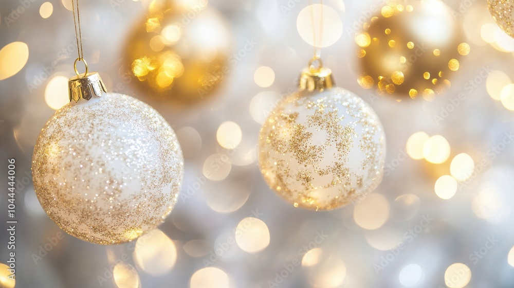 Poster a bokeh abstract background with soft, glowing orbs of light in gold and white, creating a festive a