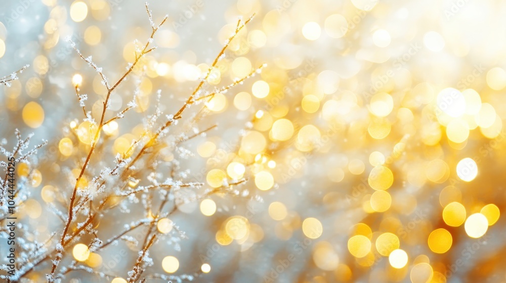 Poster a bokeh abstract background with soft, glowing orbs of light in gold and white, creating a festive a