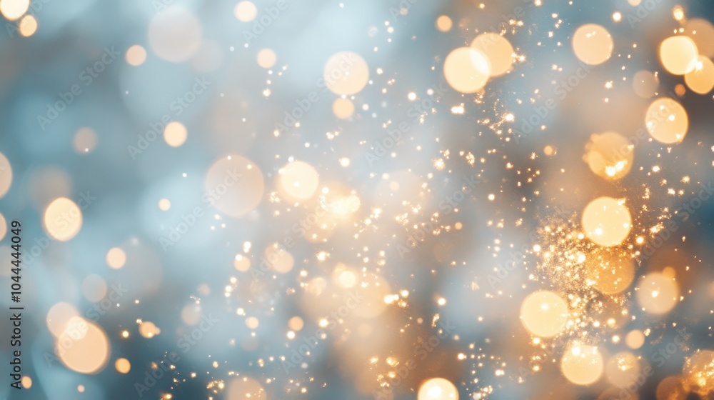 Poster a bokeh abstract background with soft, glowing orbs of light in gold and white, creating a festive a