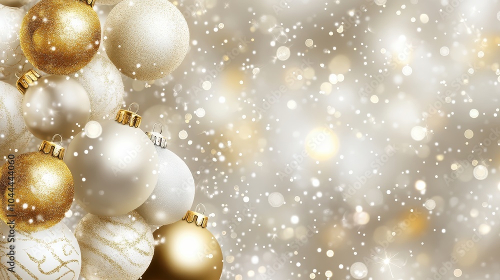 Poster a bokeh abstract background with soft, glowing orbs of light in gold and white, creating a festive a