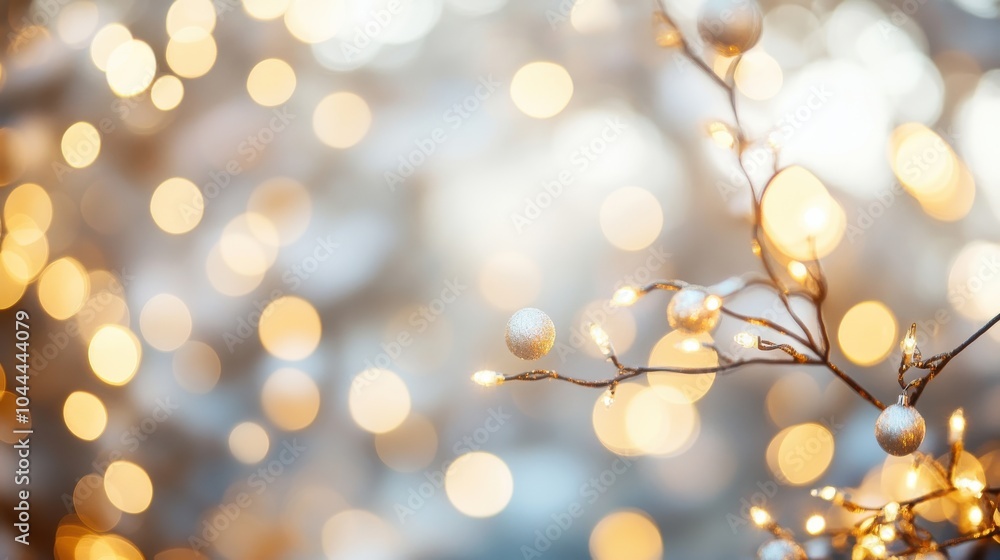 Poster a bokeh abstract background with soft, glowing orbs of light in gold and white, creating a festive a