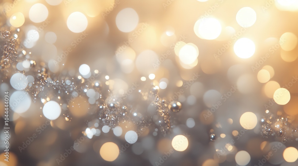 Poster a bokeh abstract background with soft, glowing orbs of light in gold and white, creating a festive a