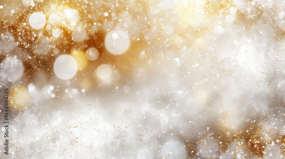 Poster a bokeh abstract background with soft, glowing orbs of light in gold and white, creating a festive a
