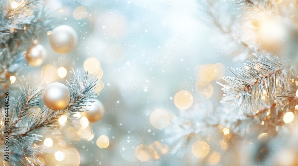 Poster a bokeh abstract background with soft, glowing orbs of light in gold and white, creating a festive a
