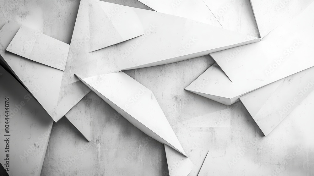Poster a geometric abstract background with layered triangles and polygons in shades of gray and white, off