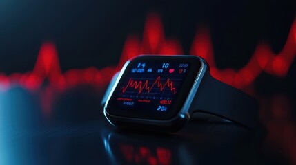 Modern smartwatch displaying health metrics with ECG visualization