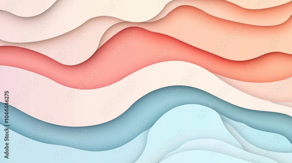 Poster a vector background with layered paper-cut style shapes in pastel colors, creating a sense of depth 