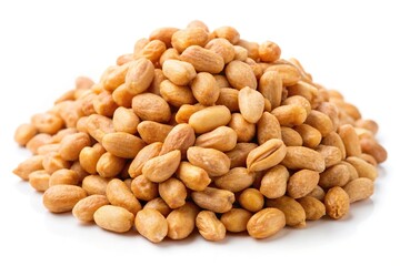 Roasted peanuts on white background with shallow Depth of Field