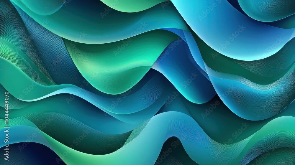 Aufkleber a vector background with abstract waves and curving lines in shades of green and blue, creating a fl
