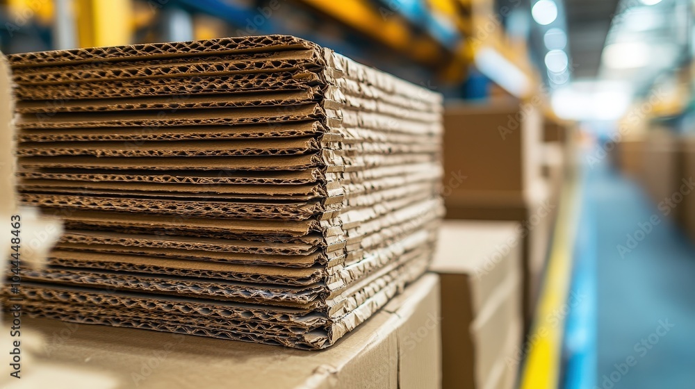 Poster close-up of corrugated boxes in warehouse setting