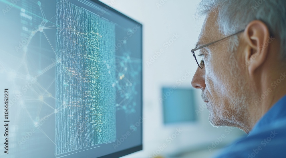 Aufkleber Senior Scientist Analyzing AI Models on Computer in Modern Research Laboratory