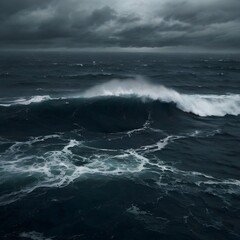 Naklejka premium Dramatic storm clouds over turbulent ocean waters with dangerous waves 