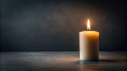 Romantic tea light candle burning in glass holder on dark background