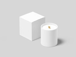 Minimalist White Blank Wooden Wick Candle Mockup 3D Render