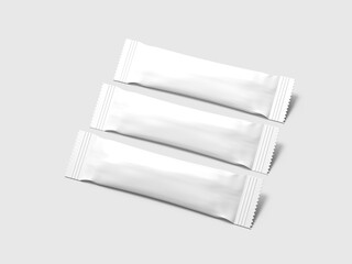 Blank White Packaging Foil Stick Sachet Mockup 3D Isolated
