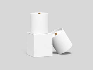 White Wooden Wick Candle with Box Mockup 3D Rendering