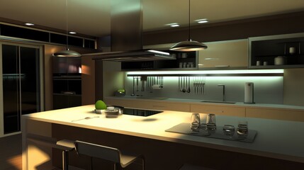 Soft Overhead Lighting in a Modern Kitchen