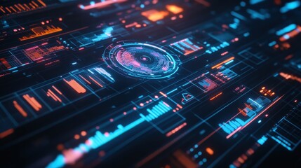 Obraz premium holographic circles and graphs, symbolizing data analysis and futuristic user interfaces, perfect for business and tech projects