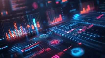 holographic circles and graphs, symbolizing data analysis and futuristic user interfaces, perfect for business and tech projects