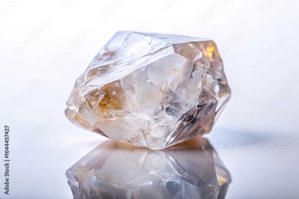 Poster rough and smooth crystals on white background with shallow depth of field