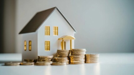 Modern Home with Coins on White Background