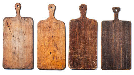 Fototapeta premium Set of Four Rustic Wooden Cutting Boards on a Transparent Background Generative AI