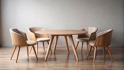 Round wooden coffee table with chairs