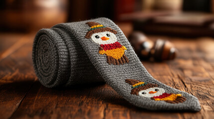 playful gray tie featuring cartoon turkeys wearing pilgrim hats, perfect for festive occasions. This unique accessory adds fun touch to any outfit
