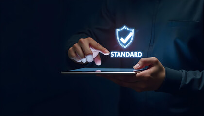 Naklejka premium Tablet holographic standard management marketing