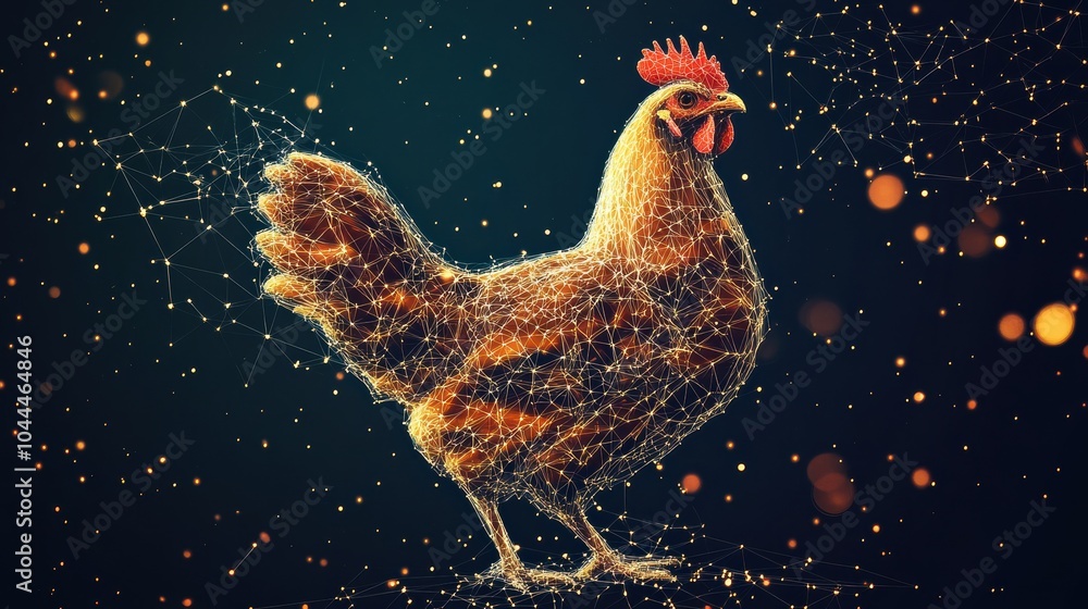 Sticker chicken and egg. low poly wireframe. vector polygonal image in the form of a starry sky or space, co