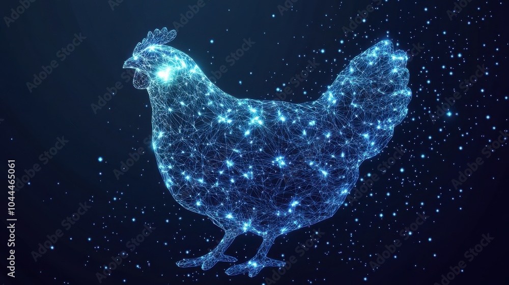 Sticker chicken and egg. low poly wireframe. vector polygonal image in the form of a starry sky or space, co