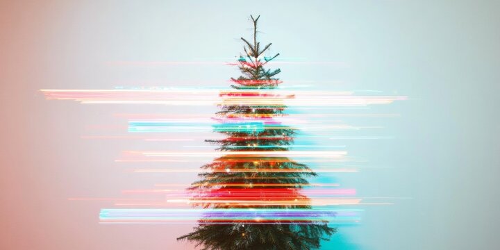 Abstract Christmas Tree with Glitch Art Distortion and Pixel Noise