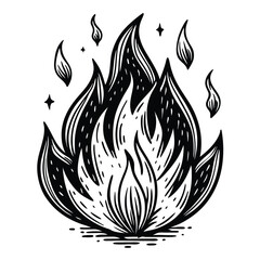 Fire icon in doodle style. Hand drawn flame. Vector illustration on white background