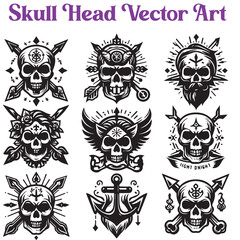 Skull head vector tattoo art set