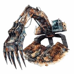 Watercolor Illustration of Heavy Machinery in Action