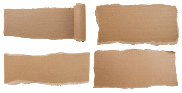 collection of cardboard pieces or torn paper isolated on white background