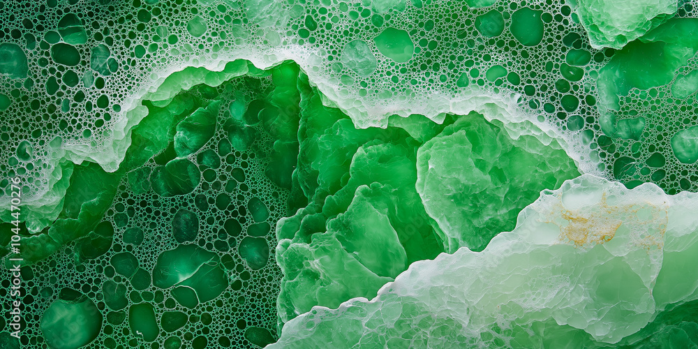 Poster lush green jade surface texture with intricate patterns and bubbles, showcasing natural beauty and e
