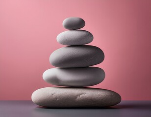 balance of gray stones isolated on pink background