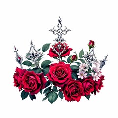 crown of red roses isolated on white background