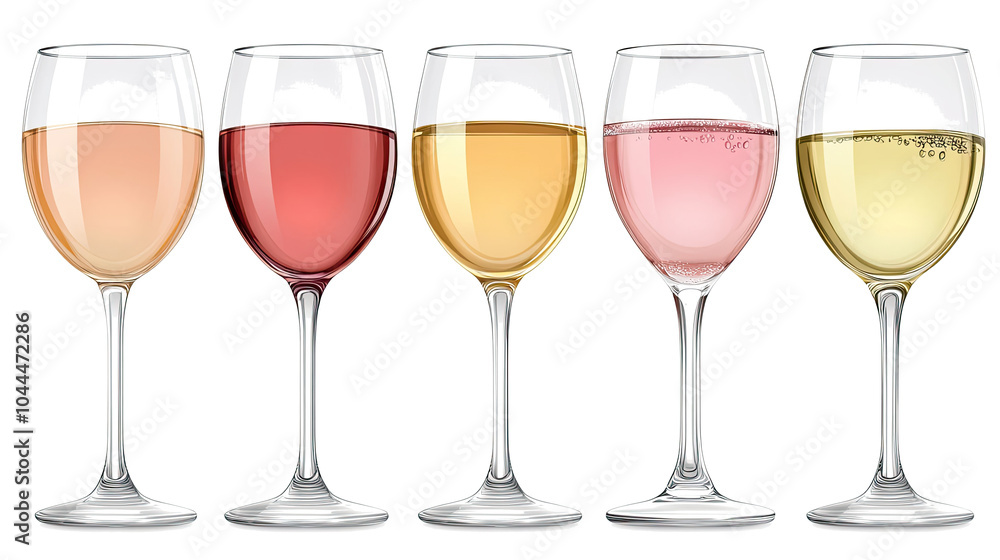 Poster variation of wines in elegant glasses against a clear background generative ai