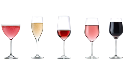 Collection of Various Wine Glasses Filled With Different Beverages Generative AI