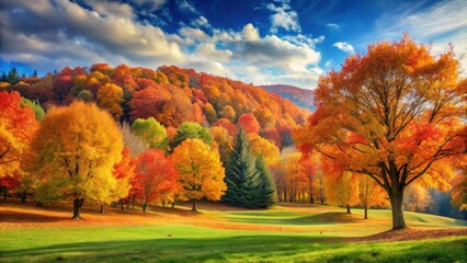 Autumn landscape featuring colorful trees, autumn, landscape, trees, fall, foliage, nature, scenic, season, orange, yellow, red
