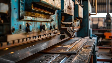 A bending machine in an industrial workshop