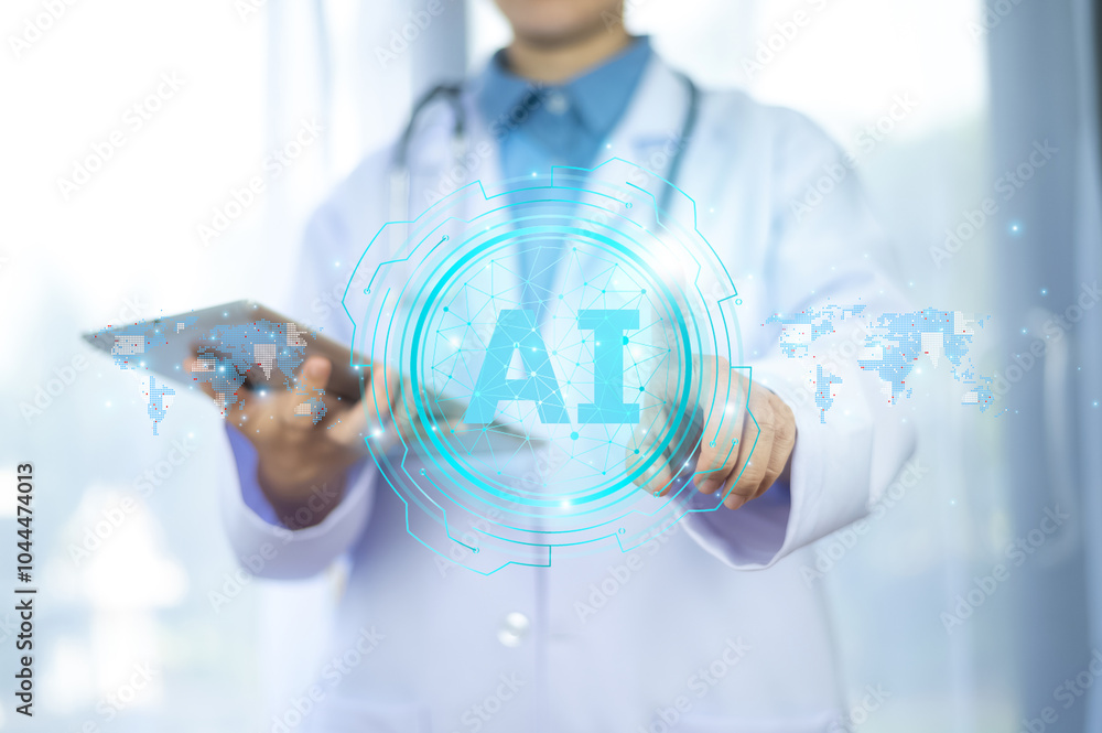 Poster implementing ai for patient data allows doctors to streamline administrative tasks, reducing paperwo