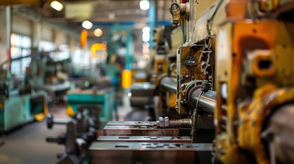 Obraz premium A bending machine in an assembly line, with other machines in the background